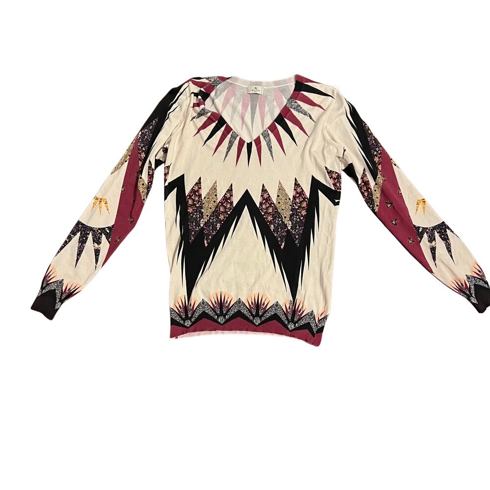 ETRO Milano Graphic Print V-Neck Sweater | Made in Italy | Boho Luxury Knit